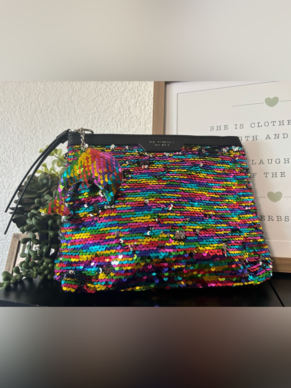 Victoria's Secret Changeable Silver $ Multicolor Sequin Pouch